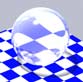 Cloudy glass sphere, on checkerboard
