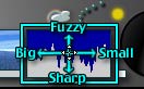 The Cloud Frequency and Ampitude Display, showing that Amplitude makes the clouds fuzzier as you drag up, Sharper as you drag down, and Frequency makes them Bigger to the left, Smaller to the right.