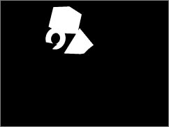 Render, white on black. The Box, Torus, and Pyramid were selected, and are white. The rest, including the shapes that were in front of those, is black. (The selected torus and Pyramid are partially hidden.)