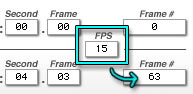 15 FPS set in center box, duration showing as 63