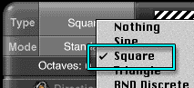 The Noise Menu, with Square enabled