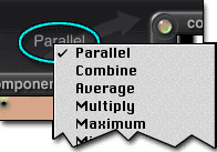 Component Blending Mode Menu, on the arrow between components