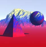 Texture applied to Ground Plane, Terrain, Pyramid, and Sphere