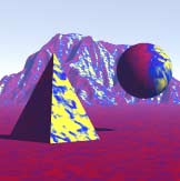 Texture applied to Ground Plane, Terrain, Pyramid, and Sphere