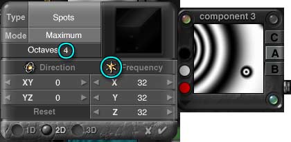 DTE Noise Editor and Comp 3. Octaves 4, Frequency 32, large spots with many rings