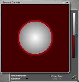 Dragging the lower Clipping Plane; terrain is covered in red, including a bit of the gray cone