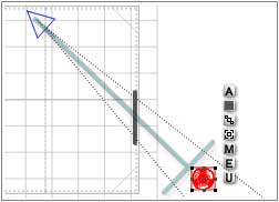 Wireframe, Top; Table inside Perspective lines, behind mirror