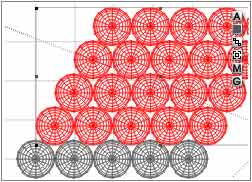 Wireframe Top; five rows of five, neatly offset so they just touch