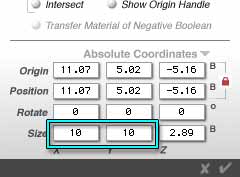 Object Attributes; X and Y Size boxes circled