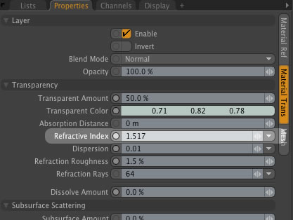 Refractive Index in modo 401