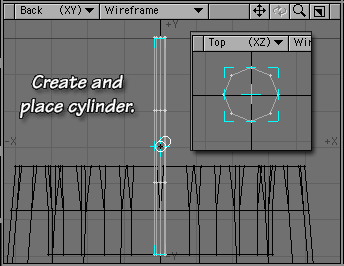 Create the cylinder, and place it in position.