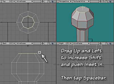 Drag up and left to finish knob, then tap Spacebar.