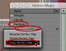 Open the Vertex Maps requester, and copy the POPBook_UV map.
