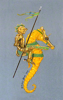 armored knight on a seahorse