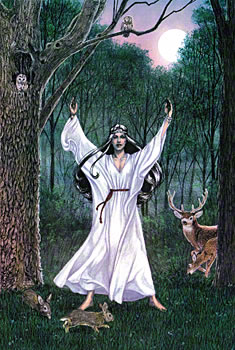 Priestess in grove with animals