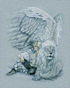 young warrior and his winged lion