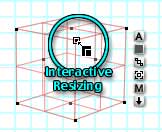 Interactive Resizing, in the wireframe view, showing the cursor turning into a Resize Square
