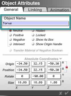 Object Attributes Dialog, showing the Object Name of the General Tab