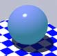 Dark cyan glass sphere with large blue highlight