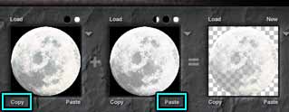 The Pictures dialog, showing the moon in the first and second thumbnails, and the semi-transparent moon in the third