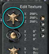 The Edit Texture dialog, from the Material Lab, with the Resize tool circled and all axes showing at 250%