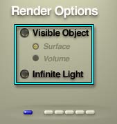 The Render Options controls, bottom center of the Light Lab