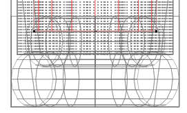 Side Orthogonal wireframe view of the column, with the column itself selected (red) and reaching down into the tori that form the Footer
