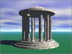 Test Render; temple is white marble, with emerald green ground, and default sky.