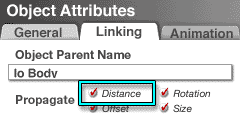 Object Attributes, Linking tab, with Propagate Distance highlighted