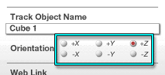 Tracking Tab of the Objects Attribute. The +Z radio button under Orientation is enabled