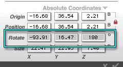 Coordinates, from the Object Attribues dialog. All the Rotation fields are gray