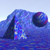 Texture applied to Ground Plane, Terrain, Pyramid, and Sphere
