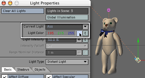 Click on the color swatch to choose a new color for the light.