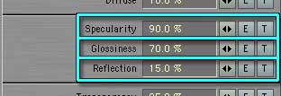 Specularity and Glossiness should be high, Reflection to taste.