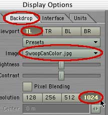 In Display Options - Backdrop Tab - TL load SwoopCanColor.jpg and change the resolution to 1024.
