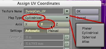 Go to Map > Texture > Make UVs. Choose Cylindrical, Y