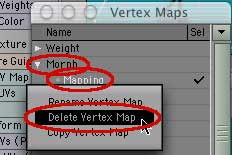 Choose Morph > Mapping > Delete Vertex Map. Then hit m to merge points.