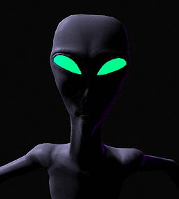Alien with green glowing eyes.